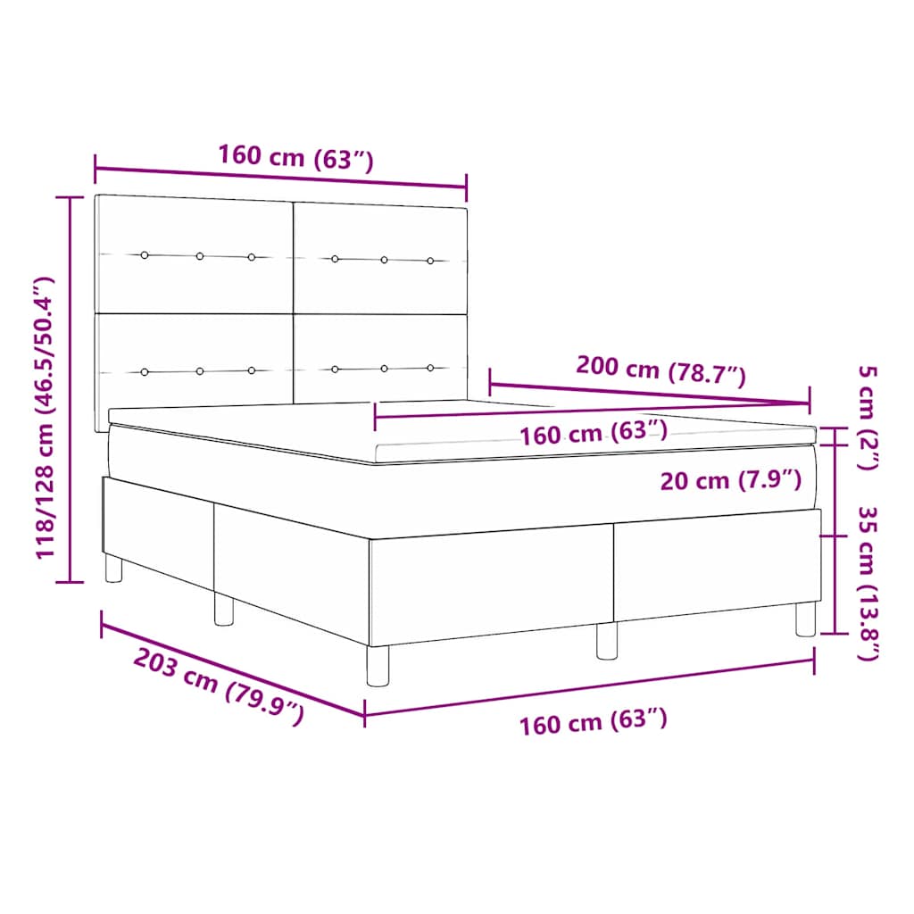 vidaXL Κρεβάτι με ελατήρια Σκούρο Γκρι 160 x 200 cm Βελούδο