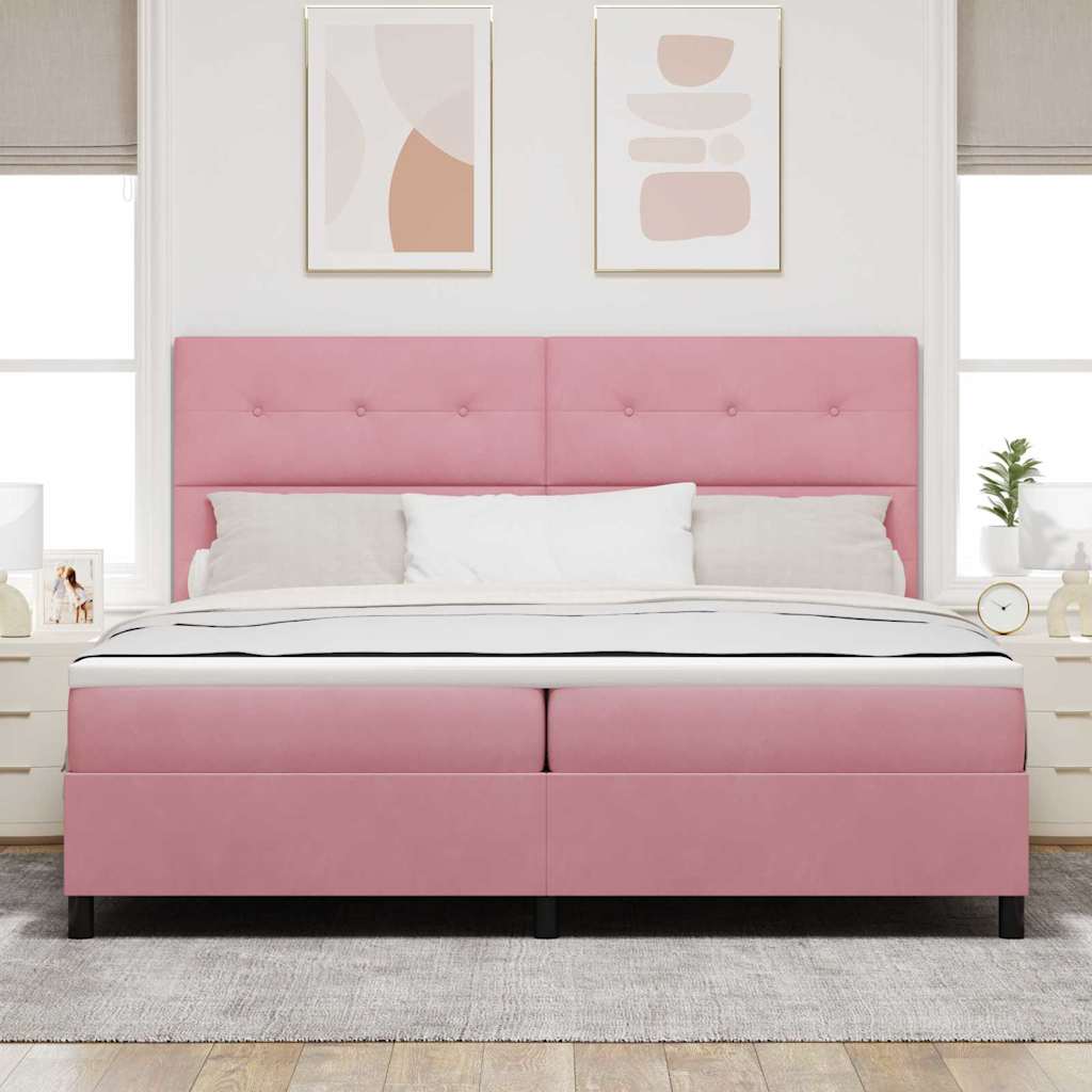 vidaXL Κρεβάτι με ελατήρια με κεφαλάρι Ροζ 200 x 200 cm Βελούδο