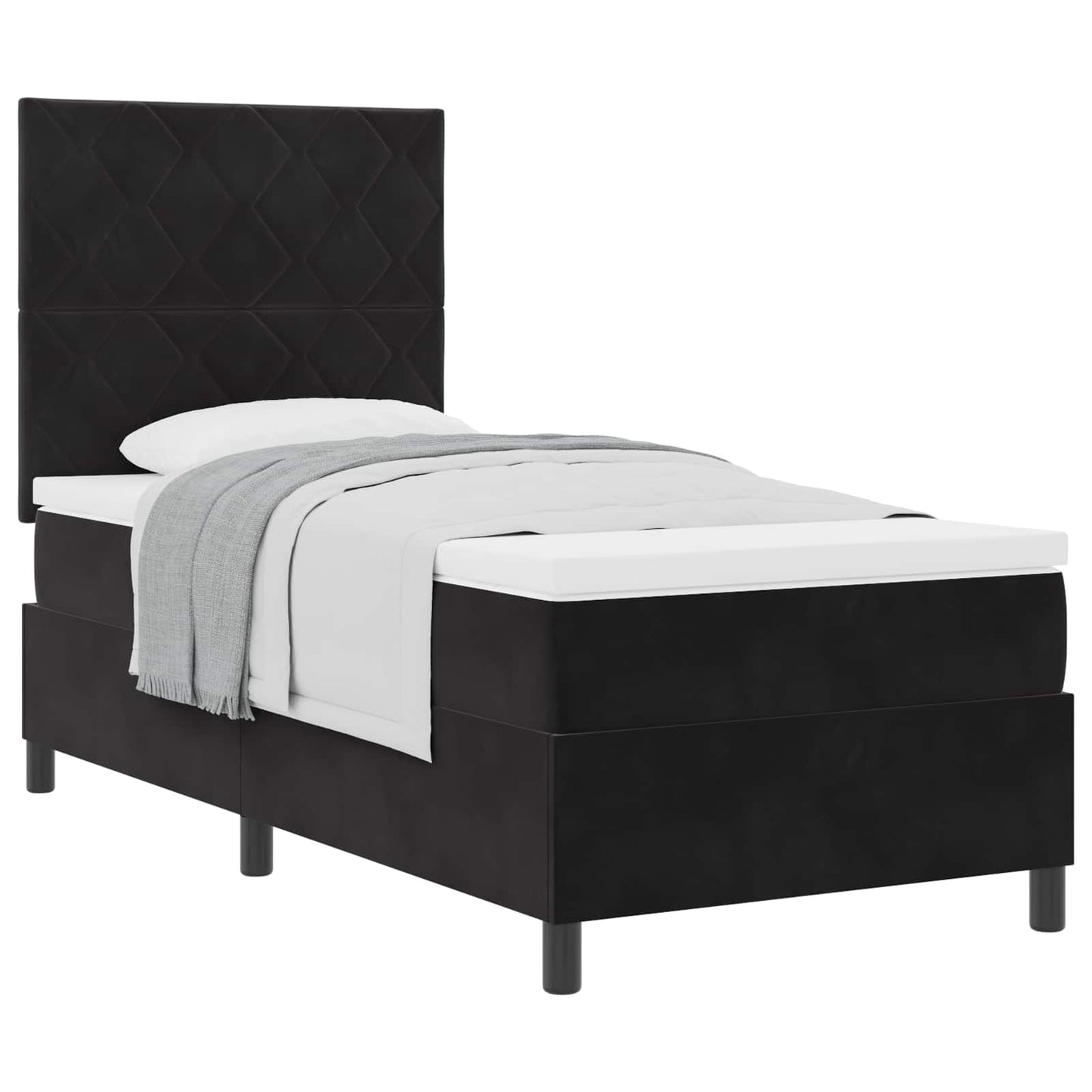 vidaXL Κρεβάτι με ελατήρια με κεφαλάρι Μαύρο 90 x 190 cm Βελούδο
