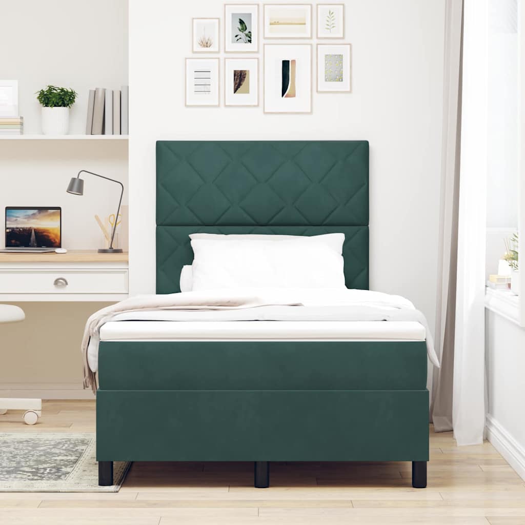vidaXL Κρεβάτι με ελατήρια Σκούρο Πράσινο 120 x 190 cm Βελούδο