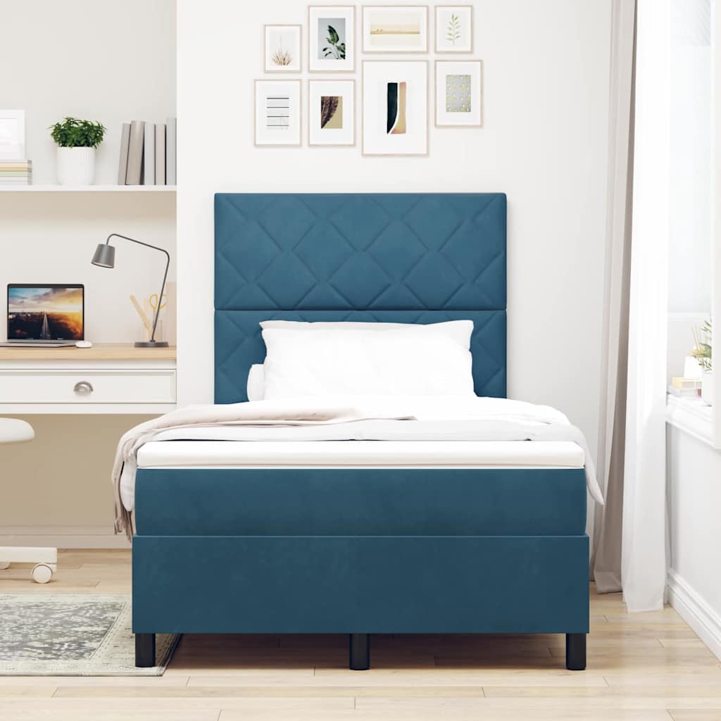 vidaXL Κρεβάτι με ελατήρια Σκούρο Μπλε 120 x 200 cm Βελούδο