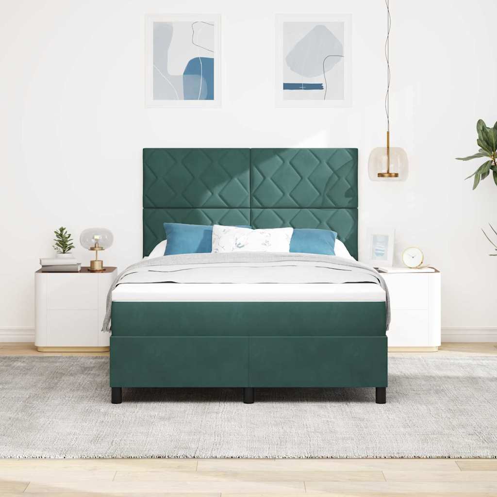 vidaXL Κρεβάτι με ελατήρια Σκούρο Πράσινο 140 x 200 cm Βελούδο