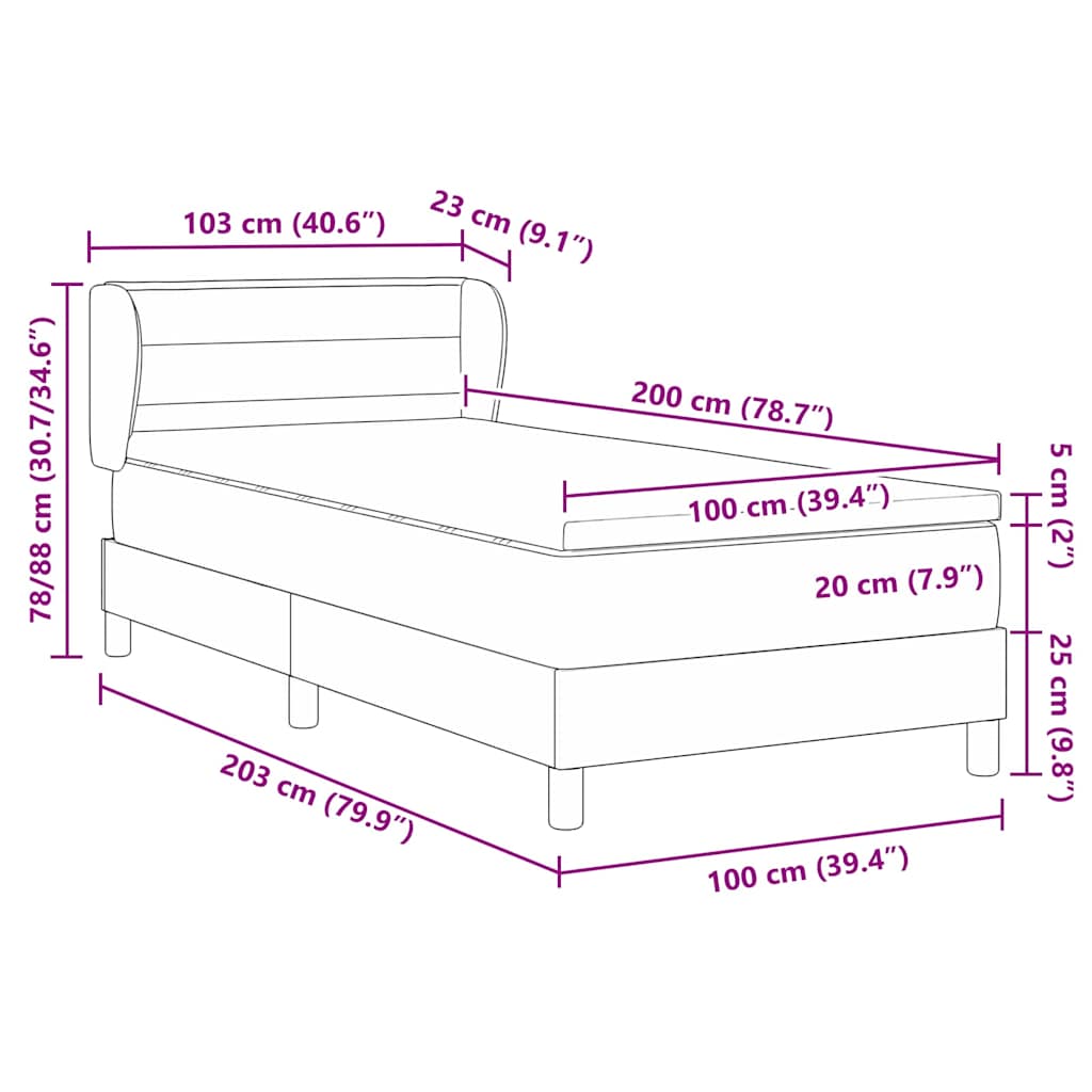 vidaXL Κρεβάτι box spring με στρώμα με στρώμα Μπλε 100 x 200 cm ύφασμα