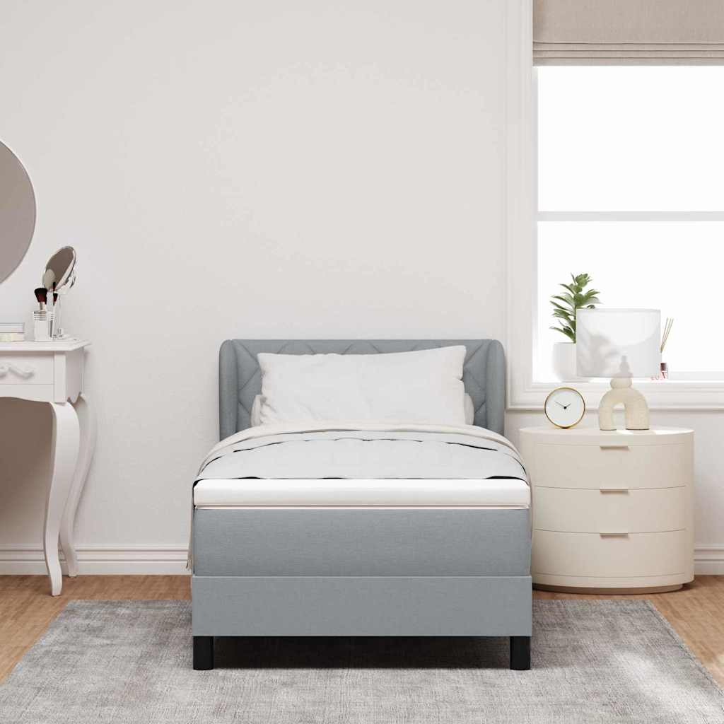 Box Spring Κρεβάτι με Στρώμα Light Grey 90x190 εκ. Υφασμάτινο