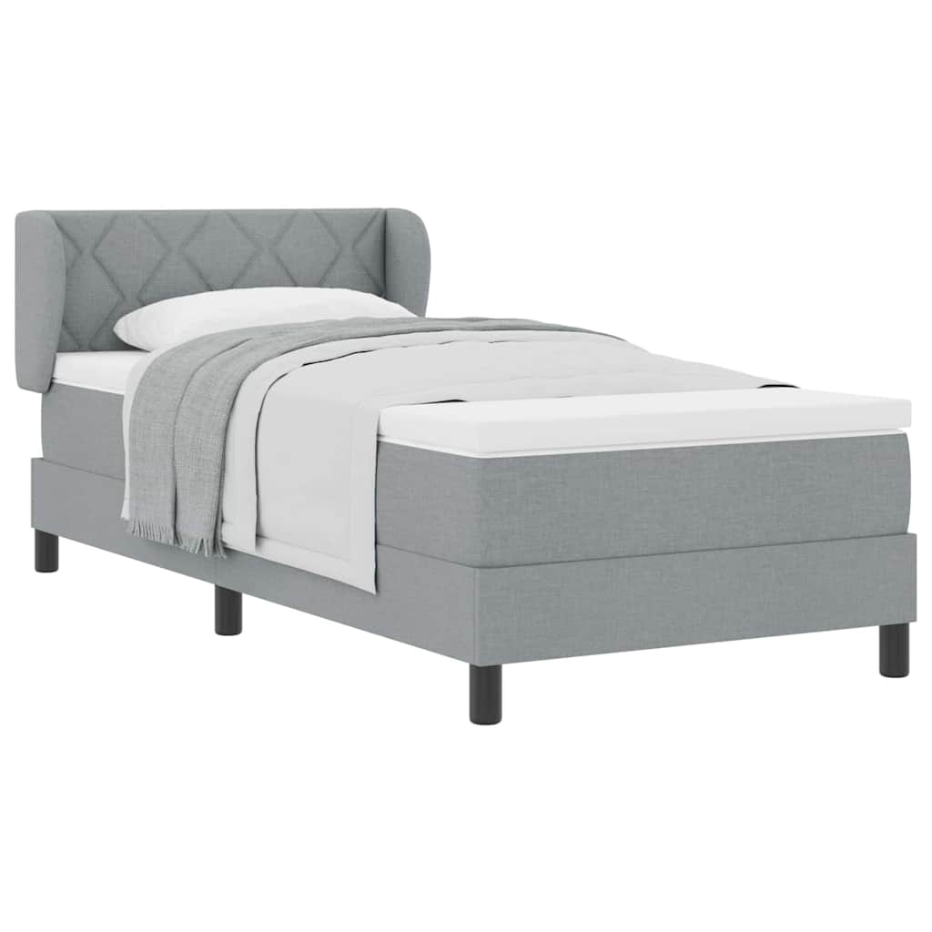 Box Spring Κρεβάτι με Στρώμα Light Grey 90x190 εκ. Υφασμάτινο