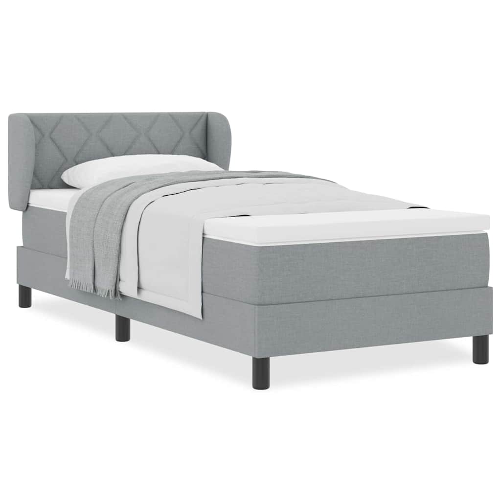 Box Spring Κρεβάτι με Στρώμα Light Grey 90x190 εκ. Υφασμάτινο