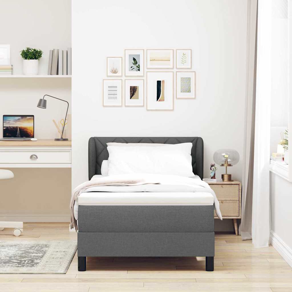 vidaXL Κρεβάτι Box Spring με Στρώμα Σκούρο Γκρι 90x200 εκ Ύφασμα