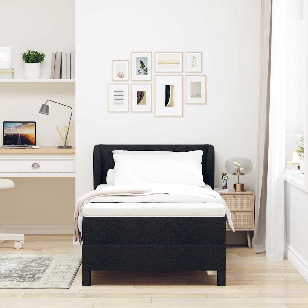 κρεβάτι Box Spring με στρώμα vidaXL Μαύρο 90x200 εκ. Υφάσματος