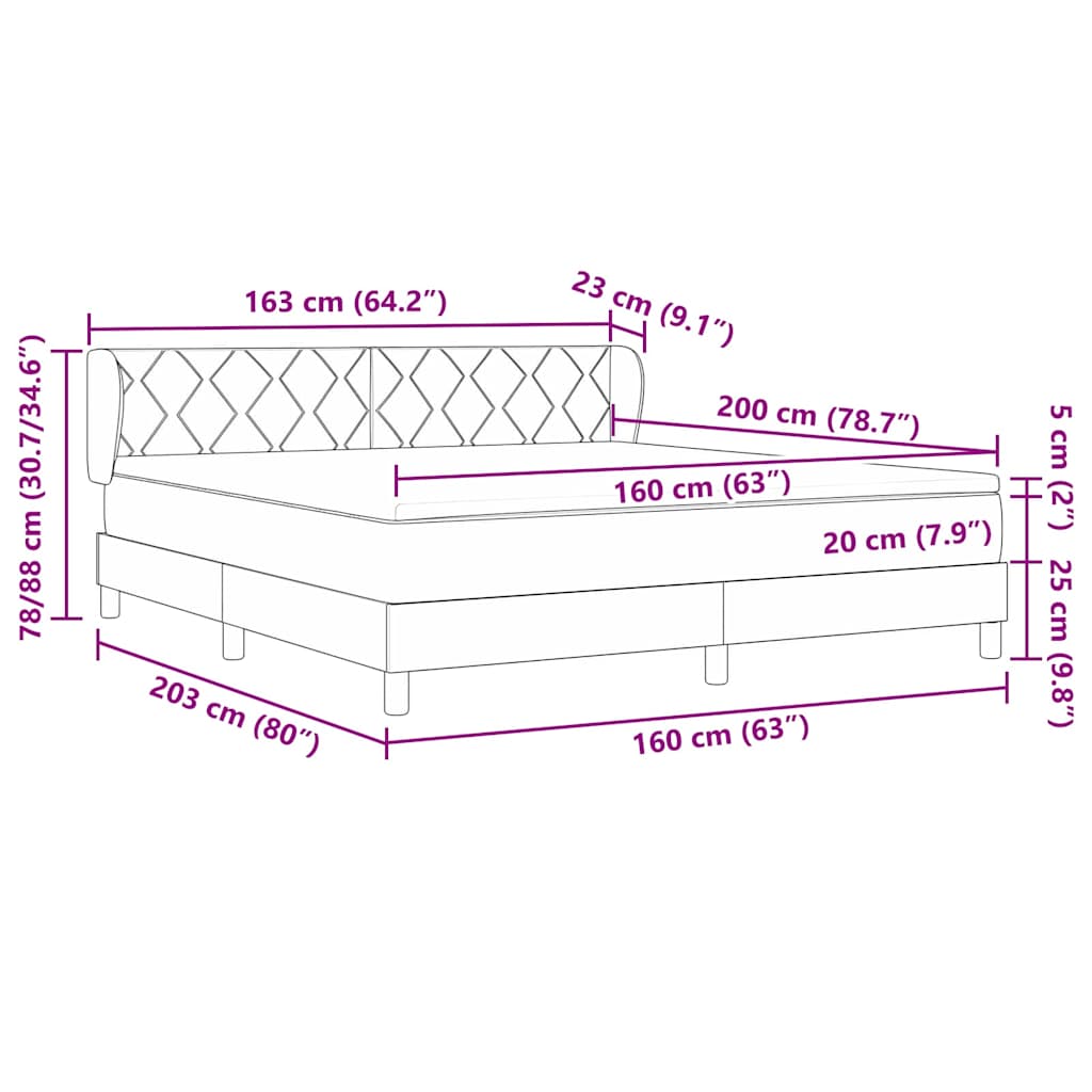 vidaXL Κρεβάτι με ελατήρια με κεφαλάρι Μαύρο 160 x 200 cm ύφασμα
