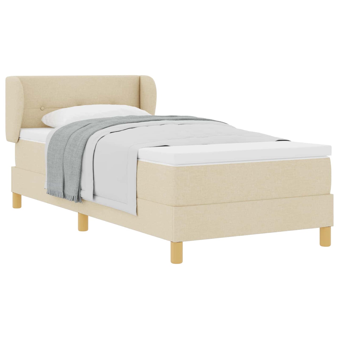 vidaXL Κρεβάτι με ελατήρια με κεφαλάρι Κρεμ 90 x 200 cm ύφασμα