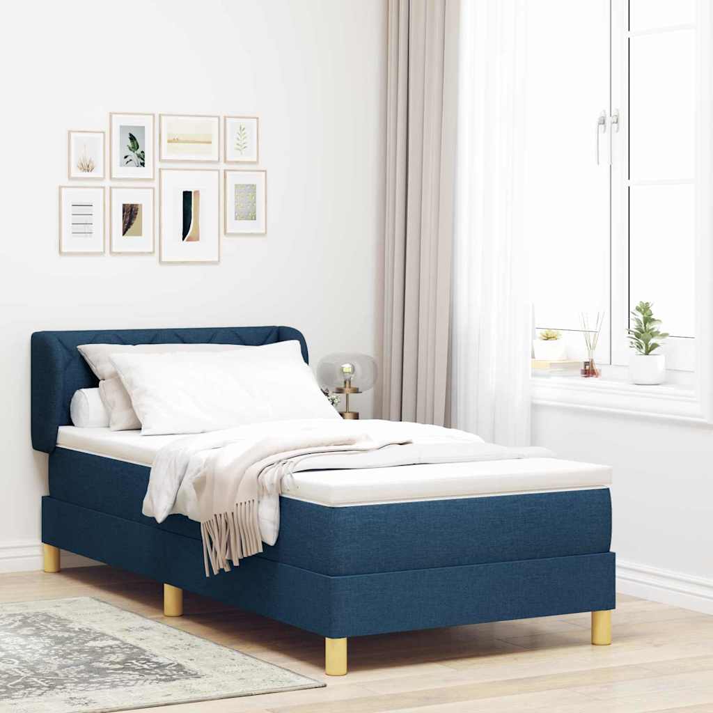 vidaXL Κρεβάτι με ελατήρια με κεφαλάρι Μπλε 90 x 190 cm ύφασμα