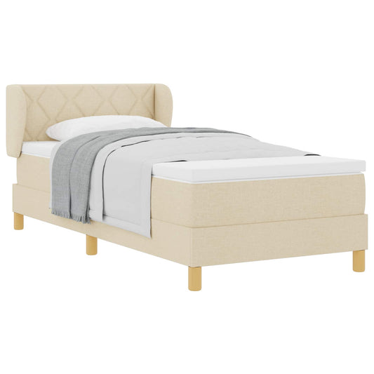 vidaXL Κρεβάτι με ελατήρια με κεφαλάρι Κρεμ 100 x 200 cm ύφασμα