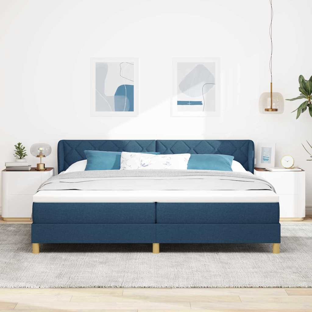 vidaXL Κρεβάτι με ελατήρια με κεφαλάρι Μπλε 200 x 200 cm ύφασμα