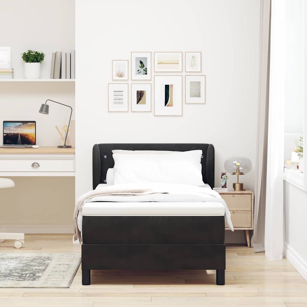 vidaXL Κρεβάτι με ελατήρια με στρώμα Μαύρο 90 x 190 cm Βελούδο