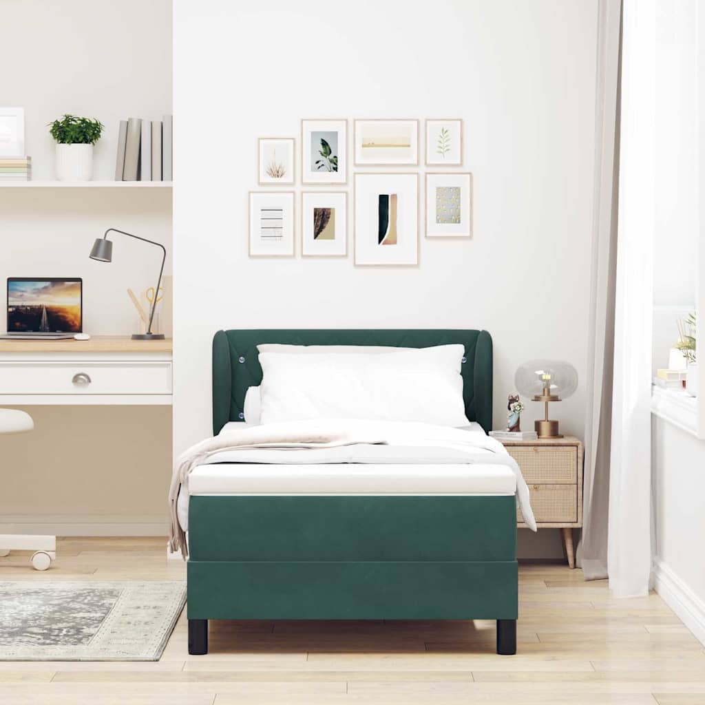 vidaXL Κρεβάτι με ελατήρια Σκούρο πράσινο 90 x 190 cm Βελούδο