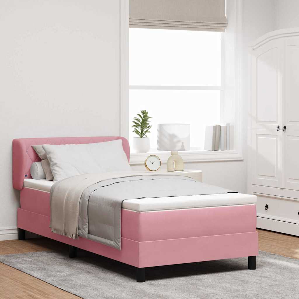 vidaXL Κρεβάτι με ελατήρια με κεφαλάρι Ροζ 90 x 190 cm Βελούδο