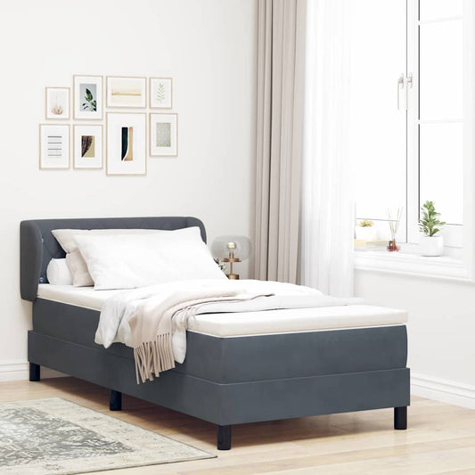 vidaXL Κρεβάτι Box Spring με Στρώμα Σκούρο Γκρι 90x200 cm Βελούδο