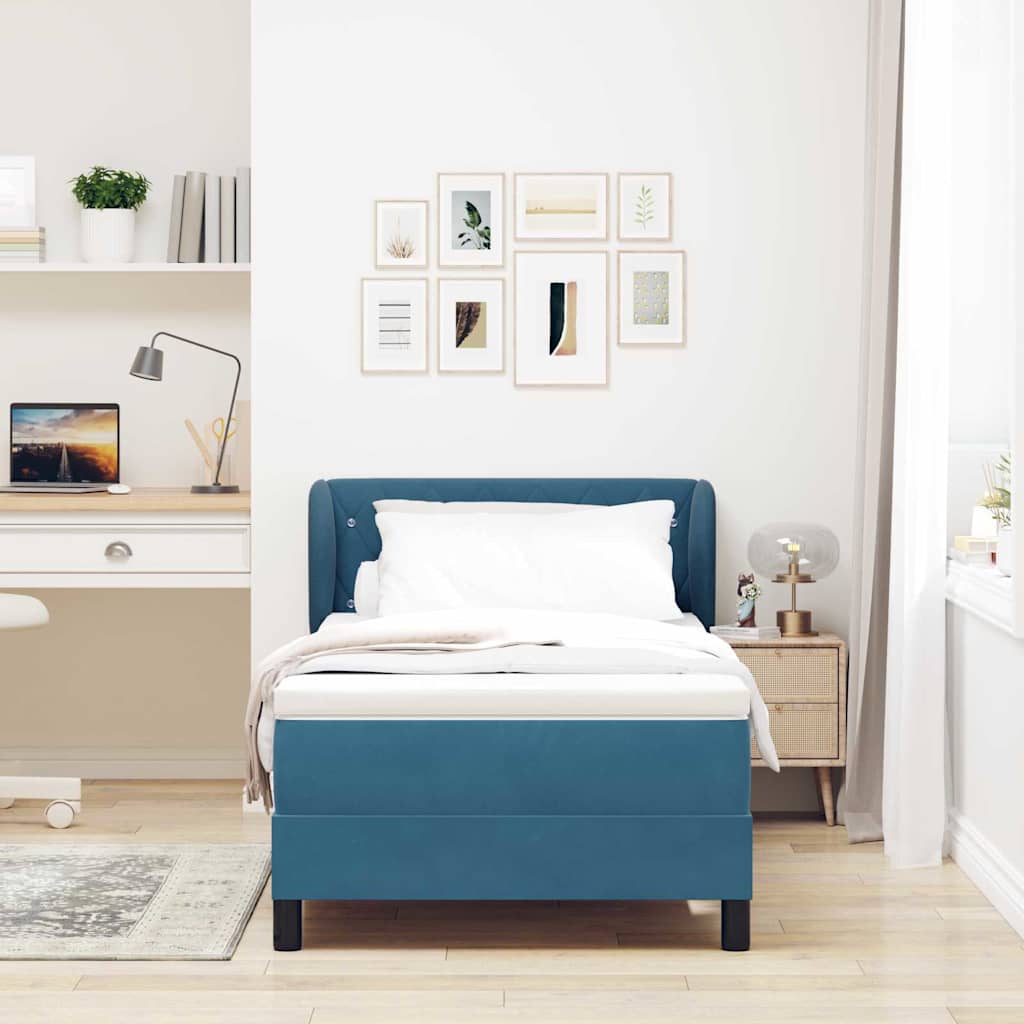 vidaXL Κρεβάτι με ελατήρια Σκούρο Μπλε 100 x 200 cm Βελούδο