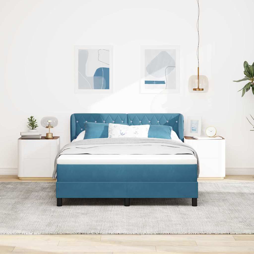 vidaXL Κρεβάτι με ελατήρια Σκούρο Μπλε 140 x 190 cm Βελούδο