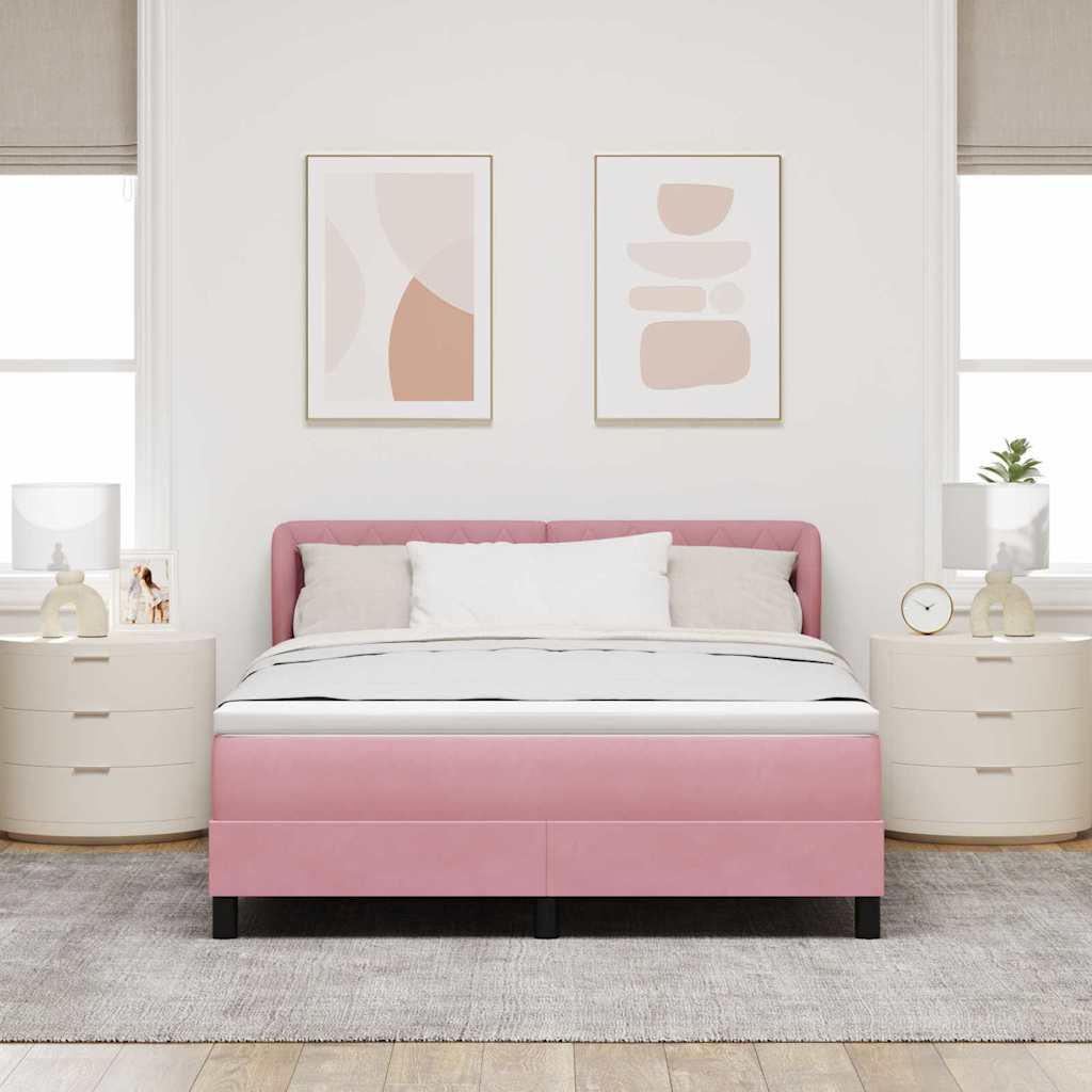 vidaXL Κρεβάτι με ελατήρια με κεφαλάρι Ροζ 160 x 200 cm Βελούδο