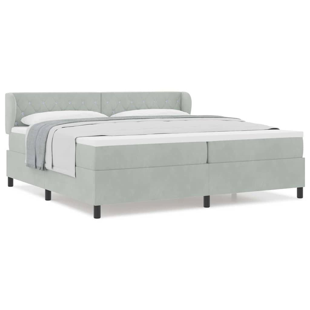 Κρεβάτι Box Spring με Στρώμα vidaXL Ανοιχτό Γκρι 200x200 εκ. Βελούδο
