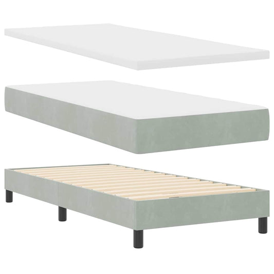 Κρεβάτι Box Spring με Στρώμα σε Ανοιχτό Γκρι 90x200 εκ. Βελούδο