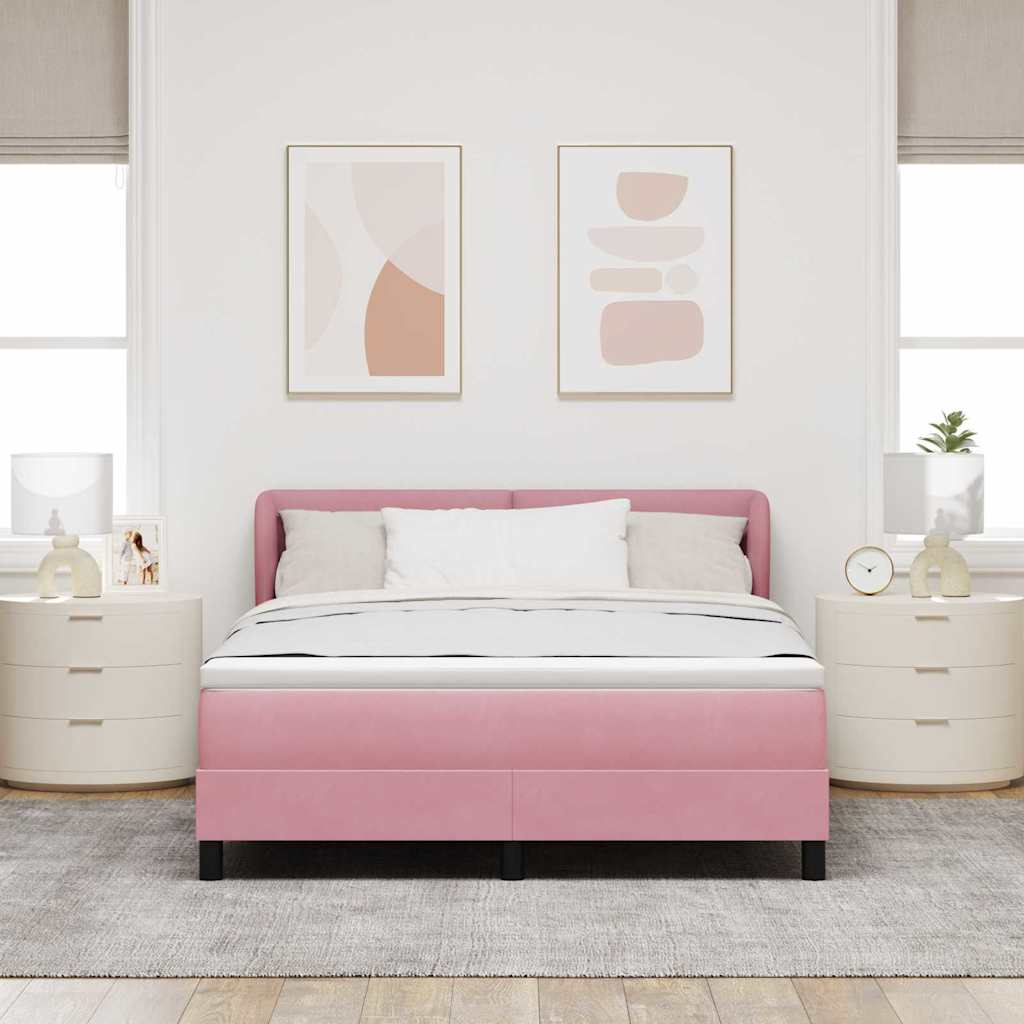 vidaXL Κρεβάτι με ελατήρια με κεφαλάρι Ροζ 140 x 190 cm Βελούδο