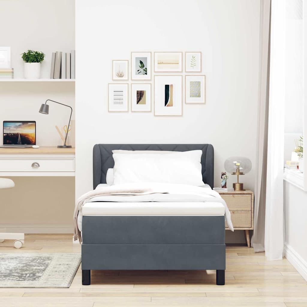 vidaXL Κρεβάτι με ελατήρια με κεφαλάρι Σκούρο γκρι 90 x 190 cm Βελούδο