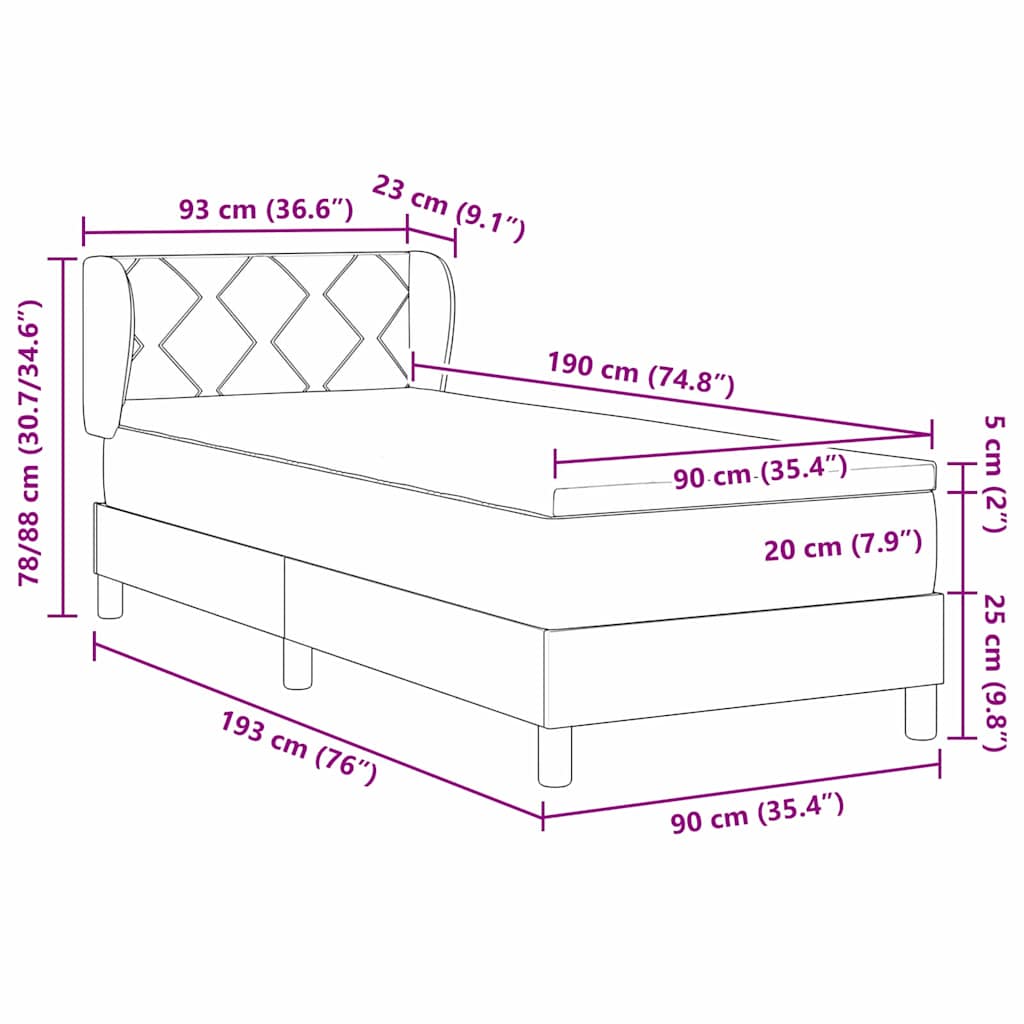 Κρεβάτι Box Spring με Στρώμα vidaXL Σκούρο Γκρι 90x190 εκ Βελούδο