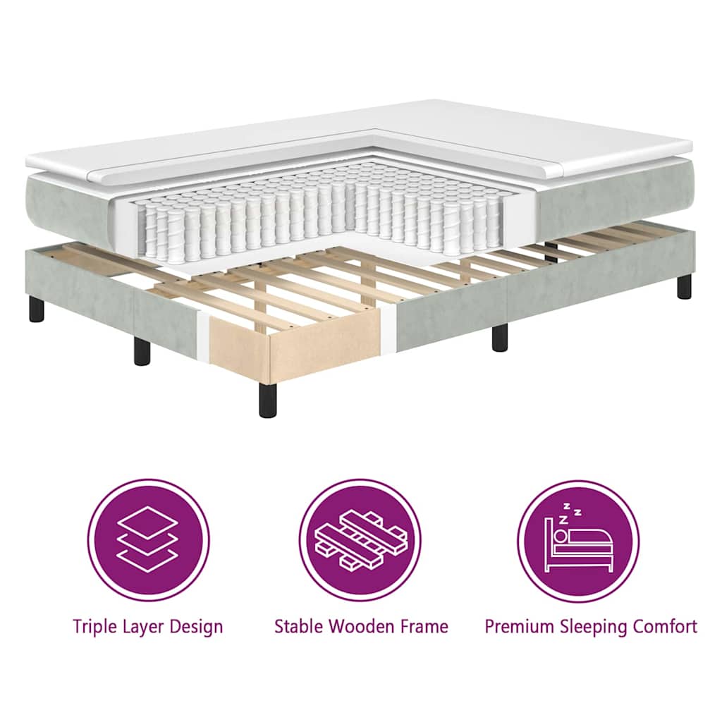 κρεβάτι Box Spring με στρώμα vidaXL ανοιχτό γκρι 90x200 εκ. Βελούδο