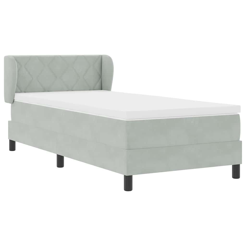 κρεβάτι Box Spring με στρώμα vidaXL ανοιχτό γκρι 90x200 εκ. Βελούδο