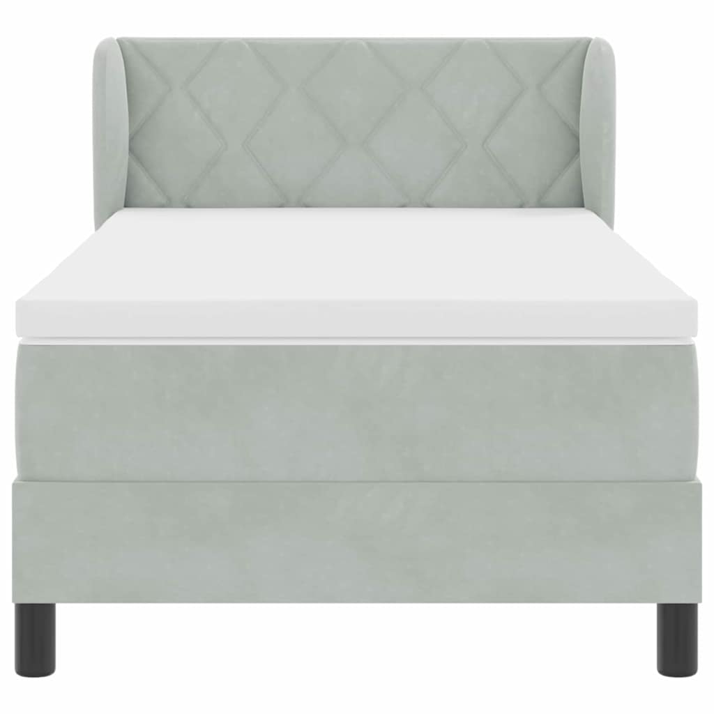 κρεβάτι Box Spring με στρώμα vidaXL ανοιχτό γκρι 90x200 εκ. Βελούδο