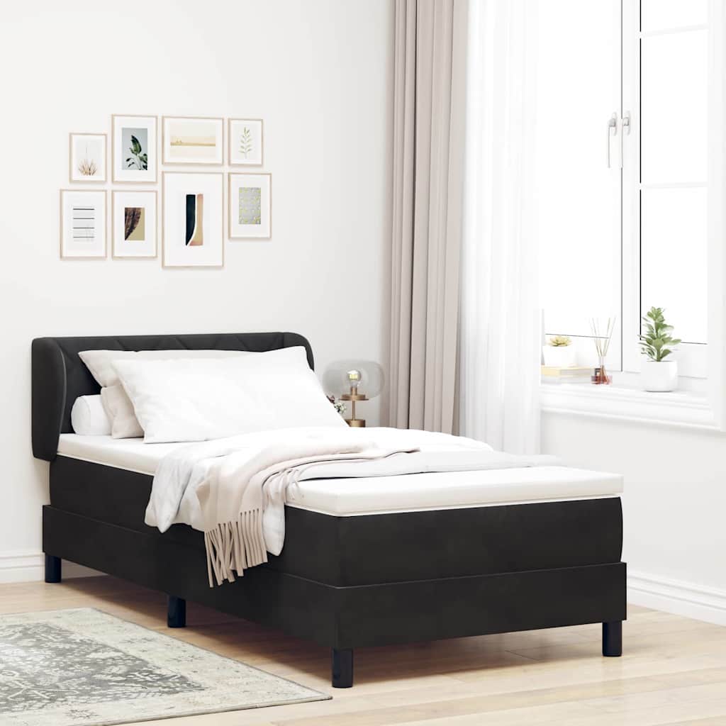 vidaXL Κρεβάτι Box Spring με Στρώμα Μαύρο 90x200 εκ Βελούδινο