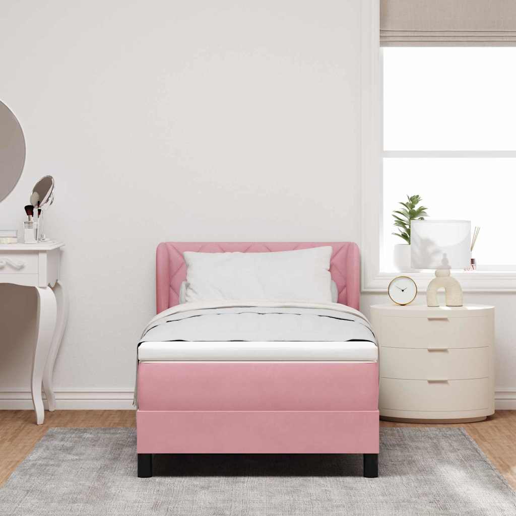 vidaXL Κρεβάτι με ελατήρια με κεφαλάρι Ροζ 90 x 200 cm Βελούδο