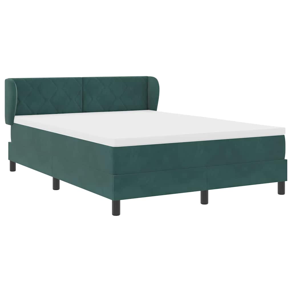 vidaXL Κρεβάτι με ελατήρια Σκούρο πράσινο 140 x 190 cm Βελούδο