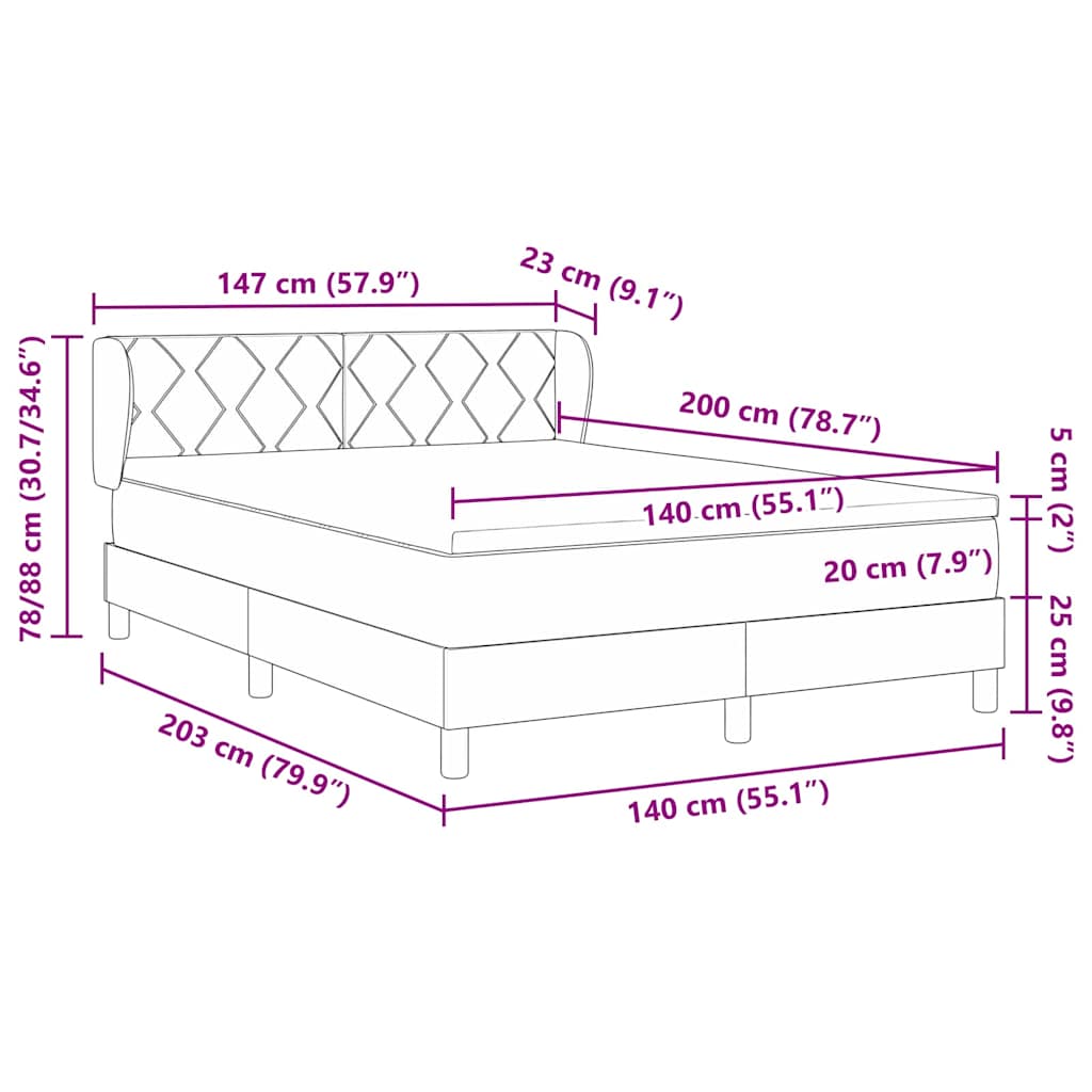 vidaXL Κρεβάτι με ελατήρια με στρώμα Ανοιχτό γκρι 140 x 200 cm Βελούδο