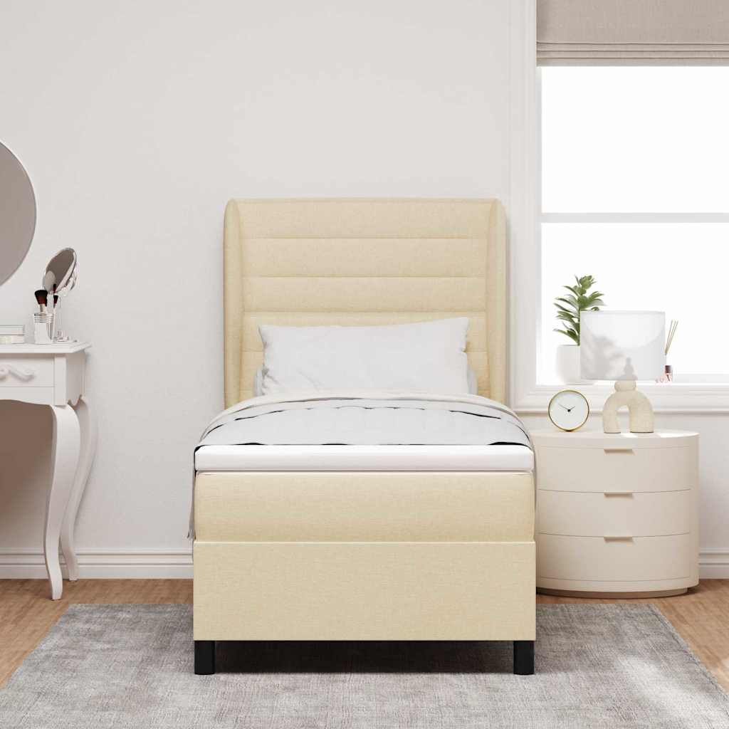 vidaXL Κρεβάτι με ελατήρια με στρώμα Κρεμ 90 x 190 cm ύφασμα