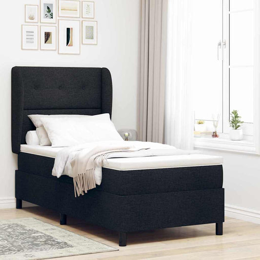 vidaXL Κρεβάτι με ελατήρια με κεφαλάρι Μαύρο 90 x 200 cm ύφασμα