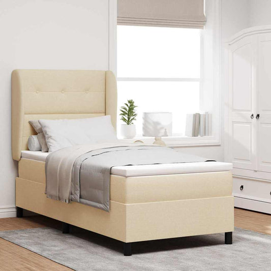 vidaXL Κρεβάτι με ελατήρια με κεφαλάρι Κρεμ 90 x 200 cm ύφασμα