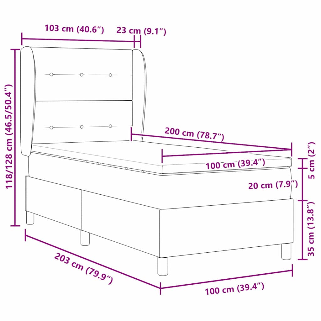 vidaXL Κρεβάτι με ελατήρια με κεφαλάρι Μαύρο 100 x 200 cm ύφασμα