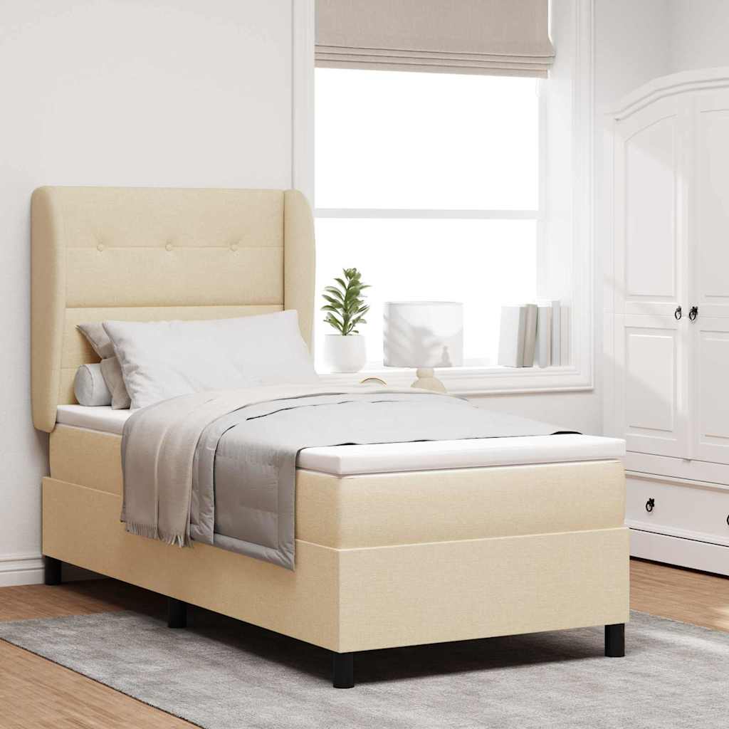 vidaXL Κρεβάτι με ελατήρια με κεφαλάρι Κρεμ 100 x 200 cm ύφασμα