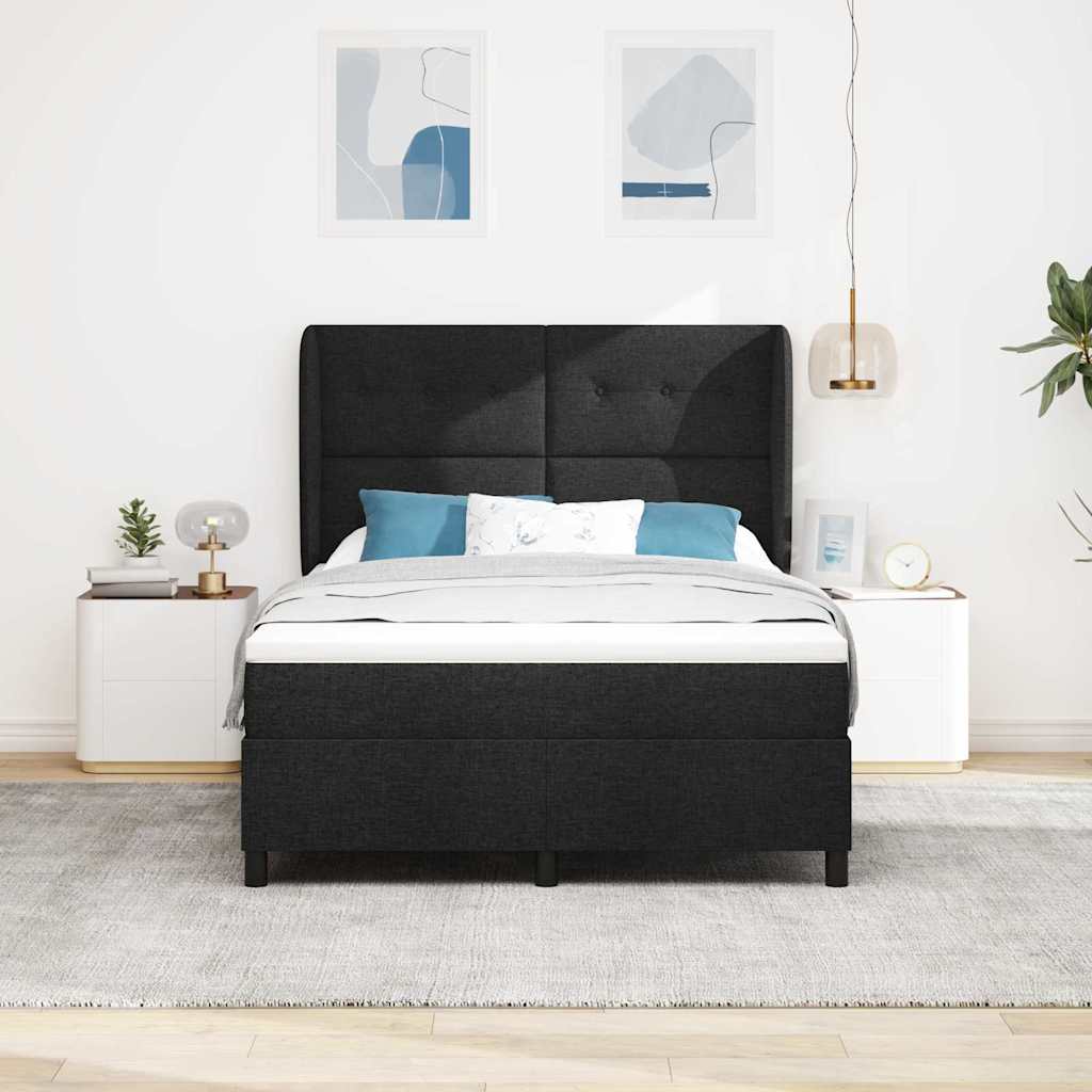 vidaXL Κρεβάτι με ελατήρια με κεφαλάρι Μαύρο 140 x 190 cm ύφασμα
