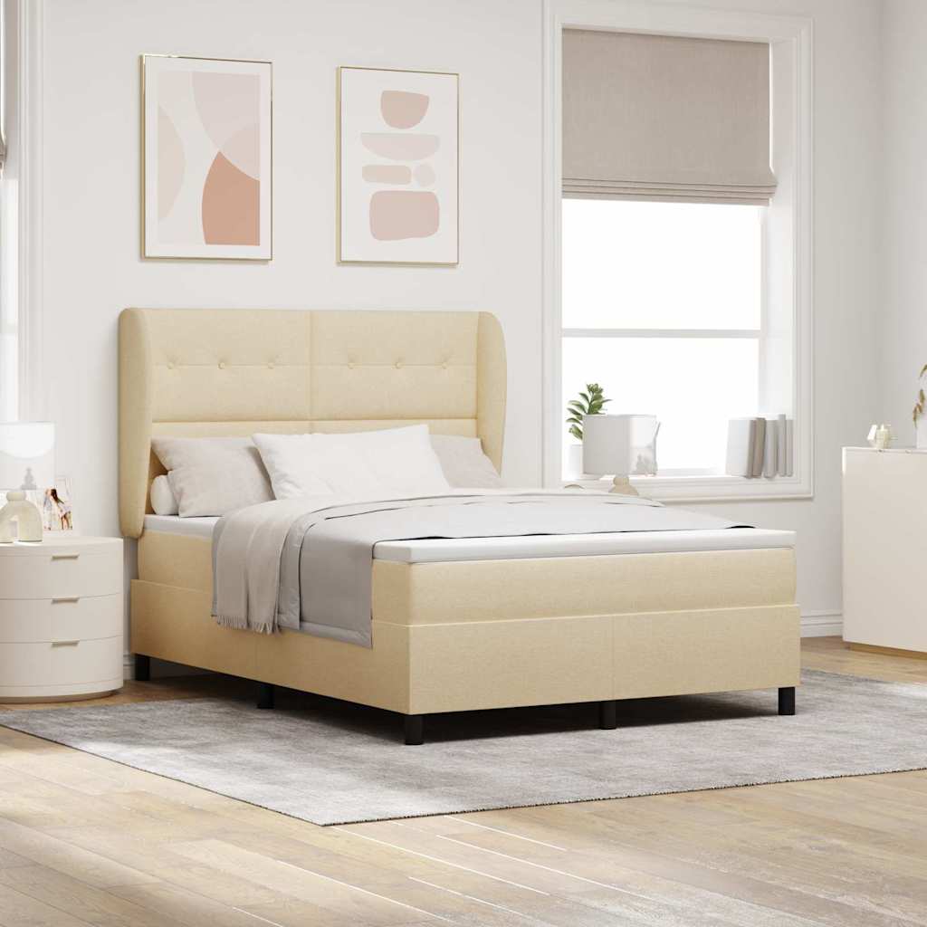 vidaXL Κρεβάτι με ελατήρια με κεφαλάρι Κρεμ 140 x 200 cm ύφασμα