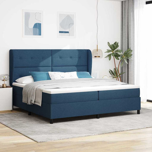 vidaXL Κρεβάτι με ελατήρια με κεφαλάρι Μπλε 200 x 200 cm ύφασμα
