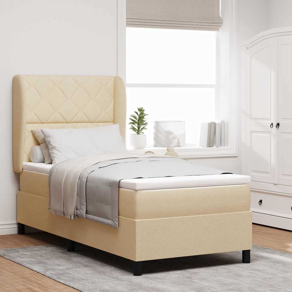 vidaXL Κρεβάτι με ελατήρια με κεφαλάρι Κρεμ 90 x 190 cm ύφασμα