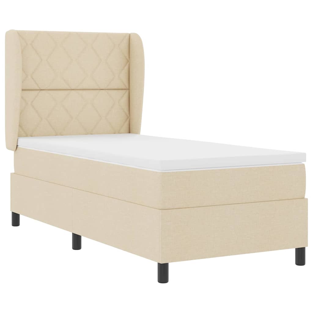 vidaXL Κρεβάτι με ελατήρια με κεφαλάρι Κρεμ 90 x 190 cm ύφασμα