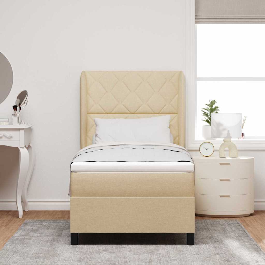 vidaXL Κρεβάτι με ελατήρια με κεφαλάρι Κρεμ 100 x 200 cm ύφασμα