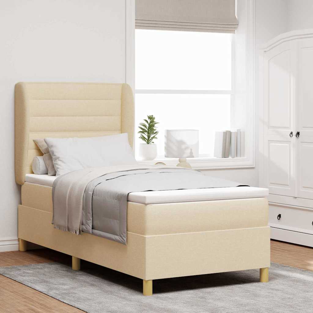 vidaXL Κρεβάτι με ελατήρια με στρώμα Κρεμ 190 x 90 cm ύφασμα