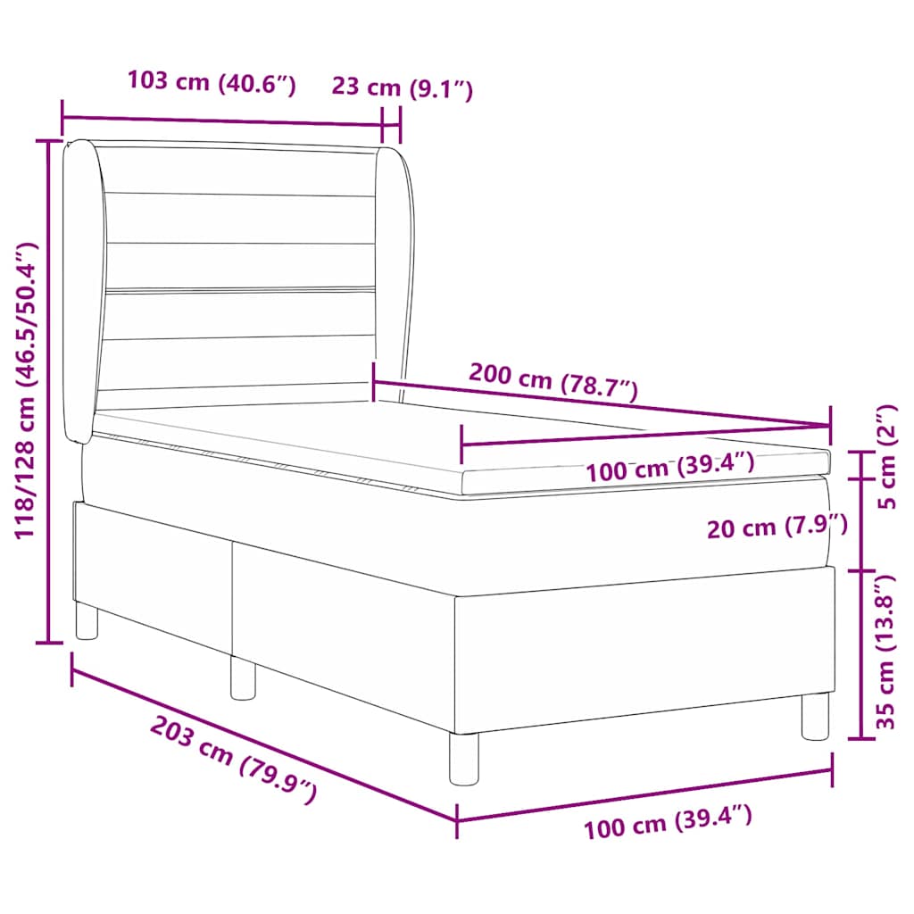 vidaXL Κρεβάτι με ελατήρια με στρώμα Taupe 200 x 100 cm ύφασμα