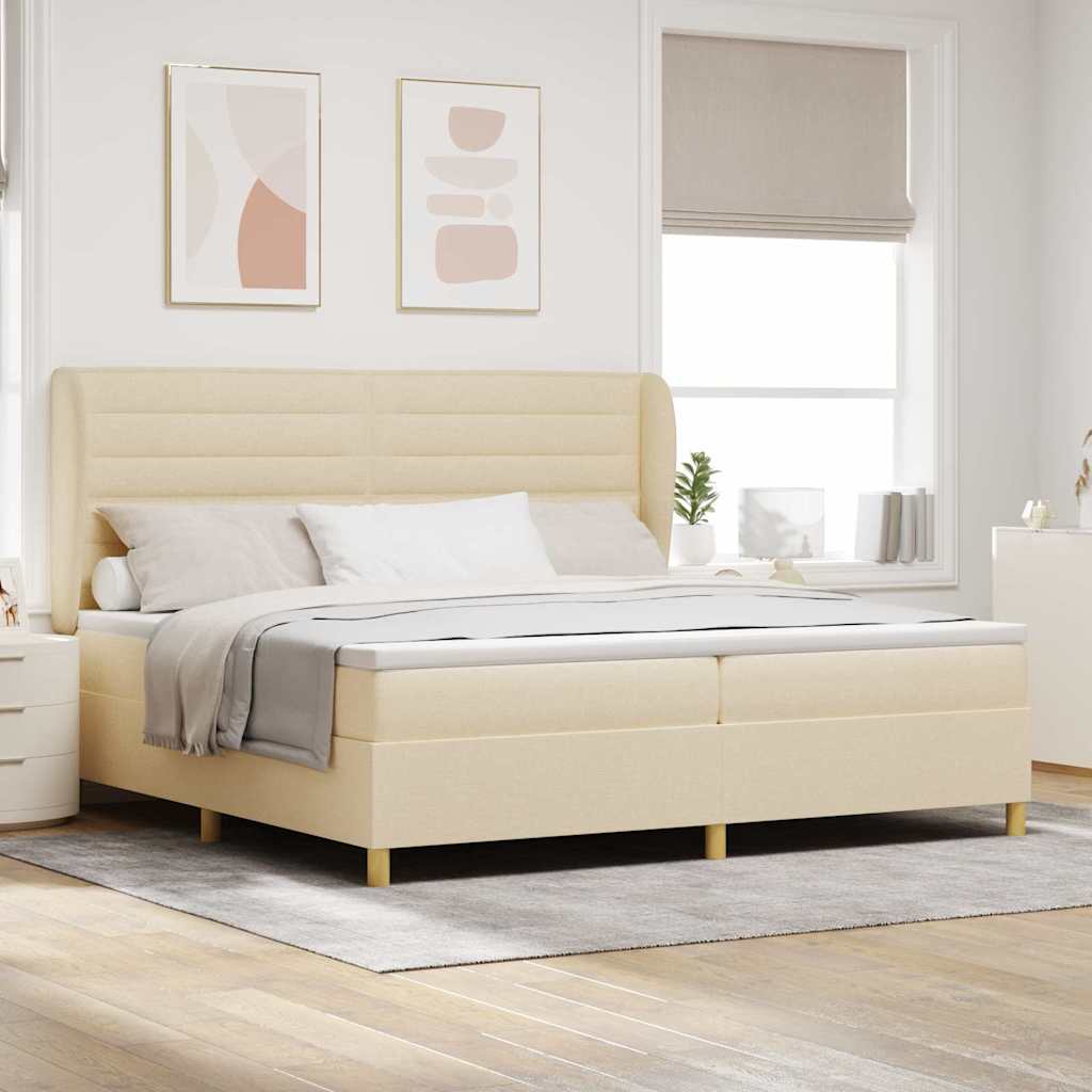 vidaXL Κρεβάτι με ελατήρια με στρώμα Κρεμ 200 x 200 cm ύφασμα